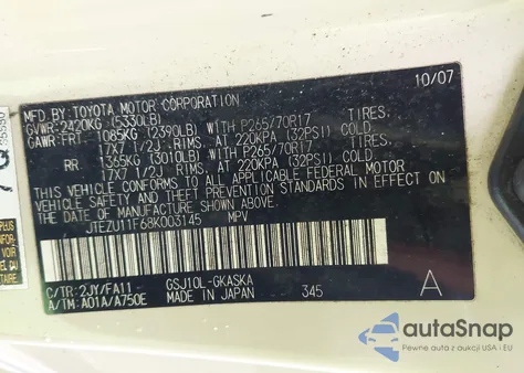 2008 Toyota Fj Cruiser из США, поврежденный, VIN JTEZU11F68K003145